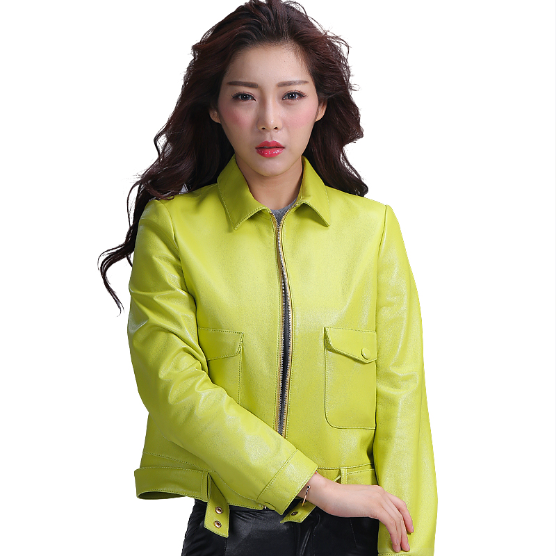 Dongming东明2016秋新款真皮皮衣女短款绵羊皮街头机车夹克外套