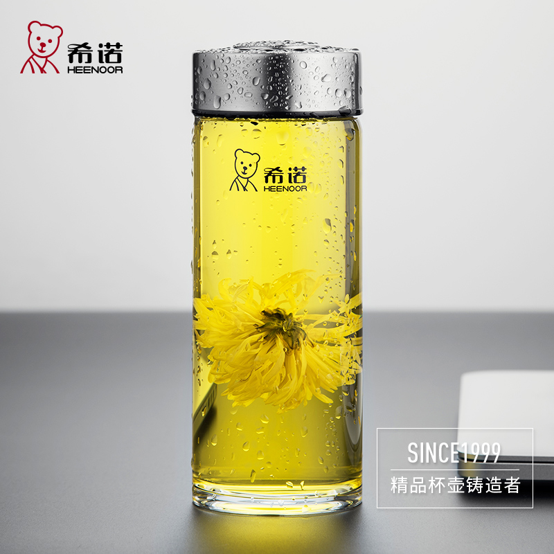 希诺口杯单层玻璃杯带盖男士办公室茶杯玻璃水杯便携加厚杯子