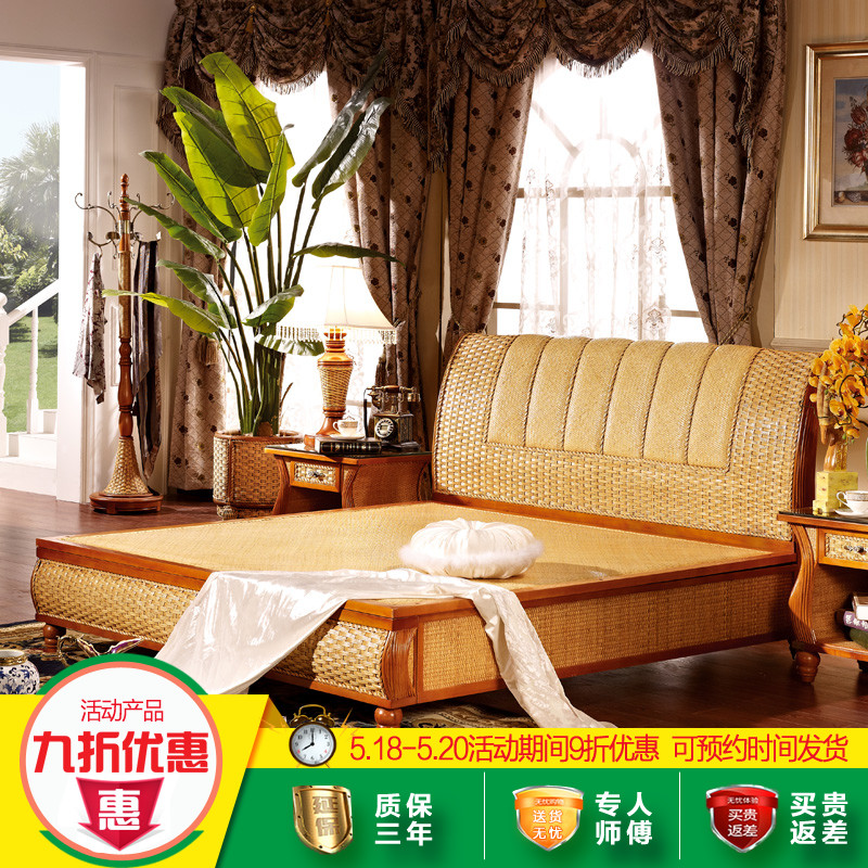 翡翠籐器 藤床1.8米编藤双人床藤艺大床真藤席家具床双人藤木床