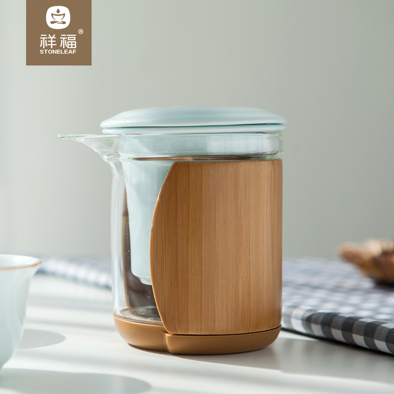 祥福 玻璃茶壶 不锈钢过滤耐高温泡茶壶 陶瓷内胆泡茶杯 过滤茶杯