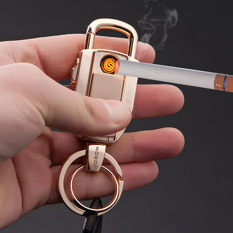 jobon中邦USB电子充电打火机防风超薄金属创意个性钥匙扣打火机