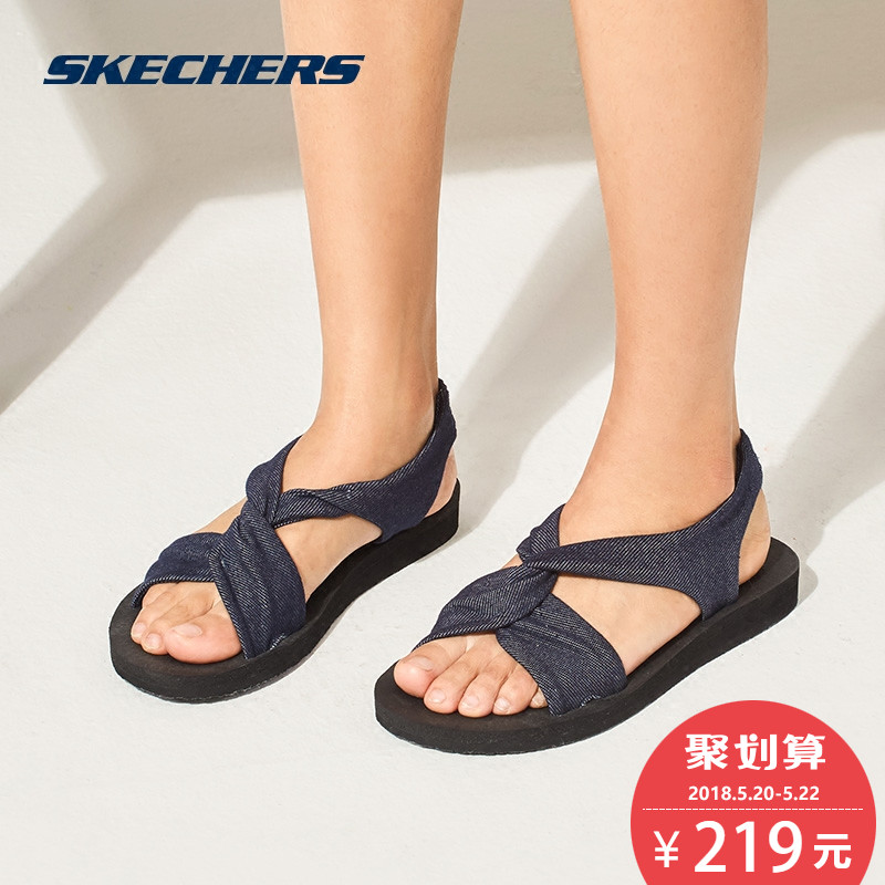 Skechers斯凯奇女鞋新款牛仔布时尚凉鞋 简约拖鞋休闲鞋 31555
