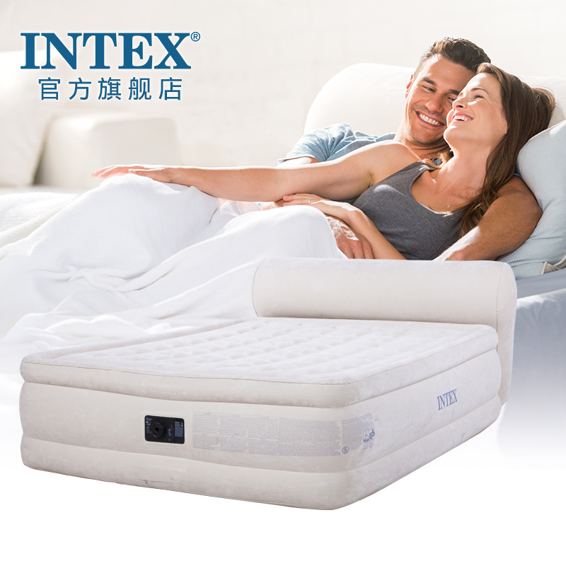 intex气垫双人床家用靠背加厚加高自动充气床单人卧室折叠冲气床