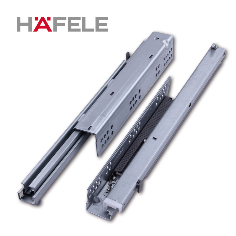 德国海福乐HAFELE自闭带缓冲隐藏式滑轨全拉出三节轨道阻尼托底轨